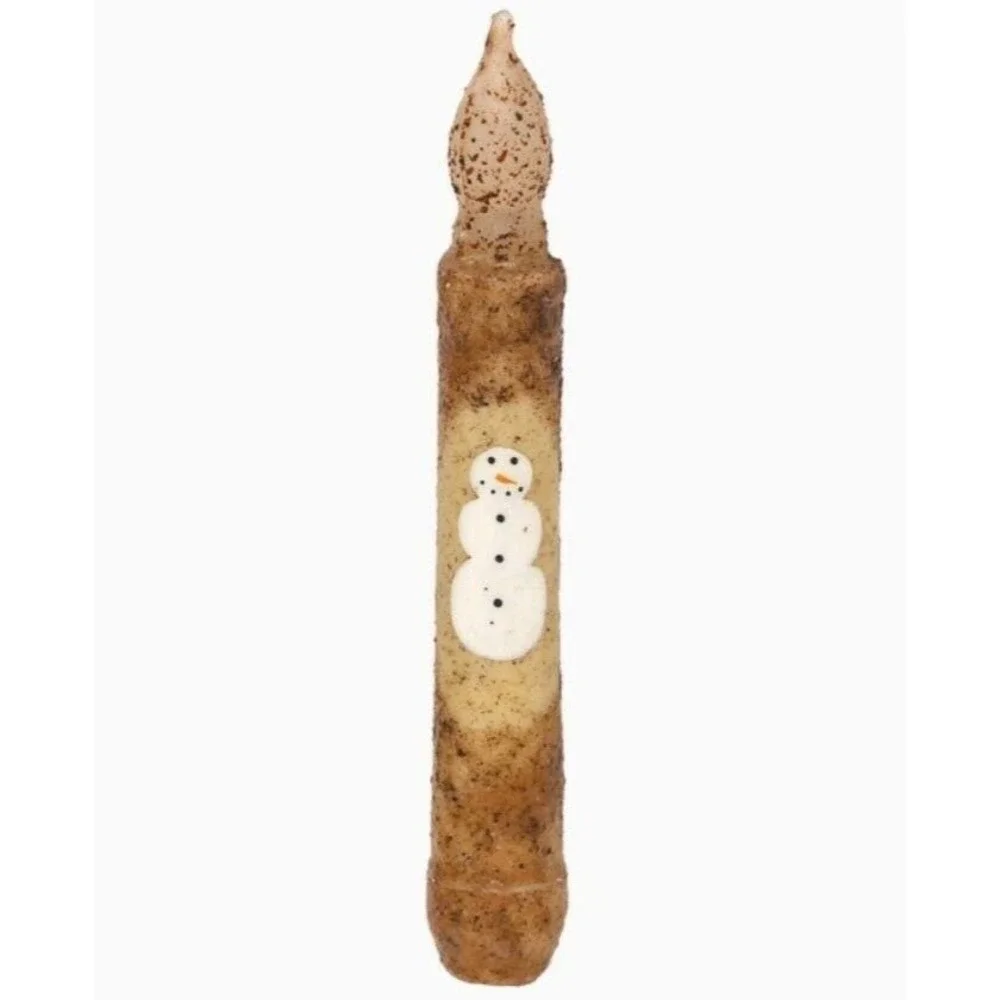 NEW PRIMITIVE CHRISTMAS SNOWMAN LED TIMER Taper‎ Candle GRUNGY CREAM 6.5
